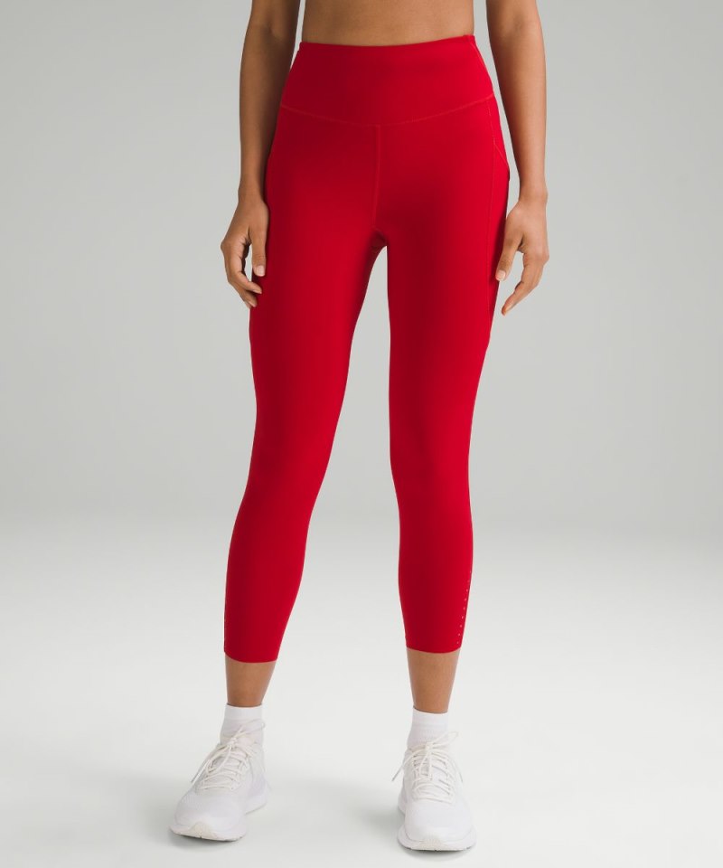 Lululemon Fast and Free High-Rise Crop 23" Pockets *Updated Dark Red Online Outlet Sale