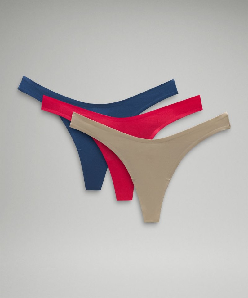 Lululemon Wundermost Ultra-Soft Nulu Dipped-Waist Thong Underwear *3 Pack Mojave Tan / Oasis Blue / Glaze Pink Online Outlet Sale