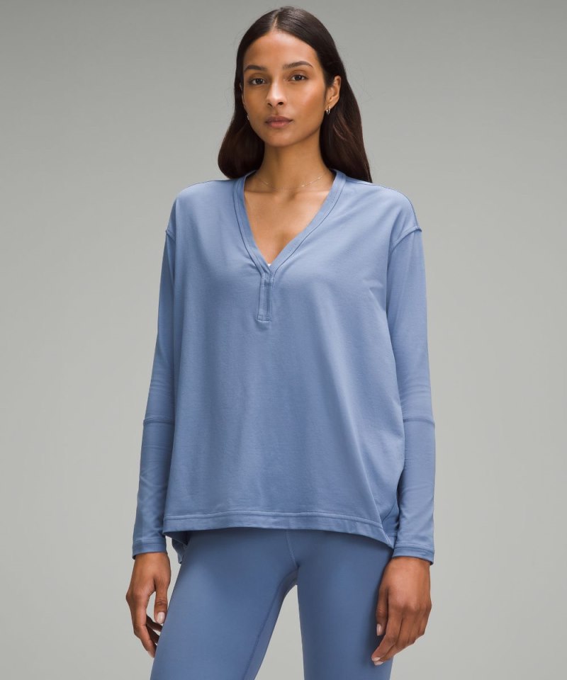 Lululemon Back In Action V-Neck Long-Sleeve Shirt Oasis Blue Online Outlet Sale
