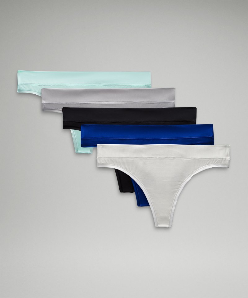Lululemon UnderEase Mid-Rise Thong Underwear *5 Pack Larkspur / Ideal Mint / Jumie Stripe White Vapor / Silver Drop / Black Online Outlet Sale