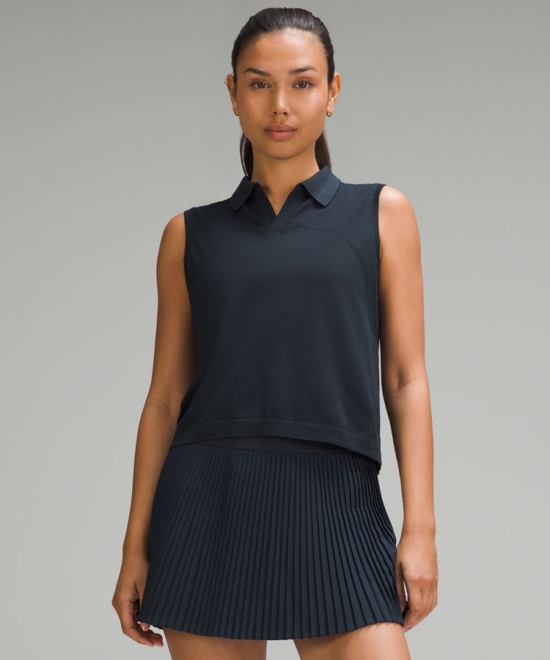 Lululemon Swiftly Tech Sleeveless Polo Shirt *Colour Tip True Navy / True Navy / White Online Outlet Sale