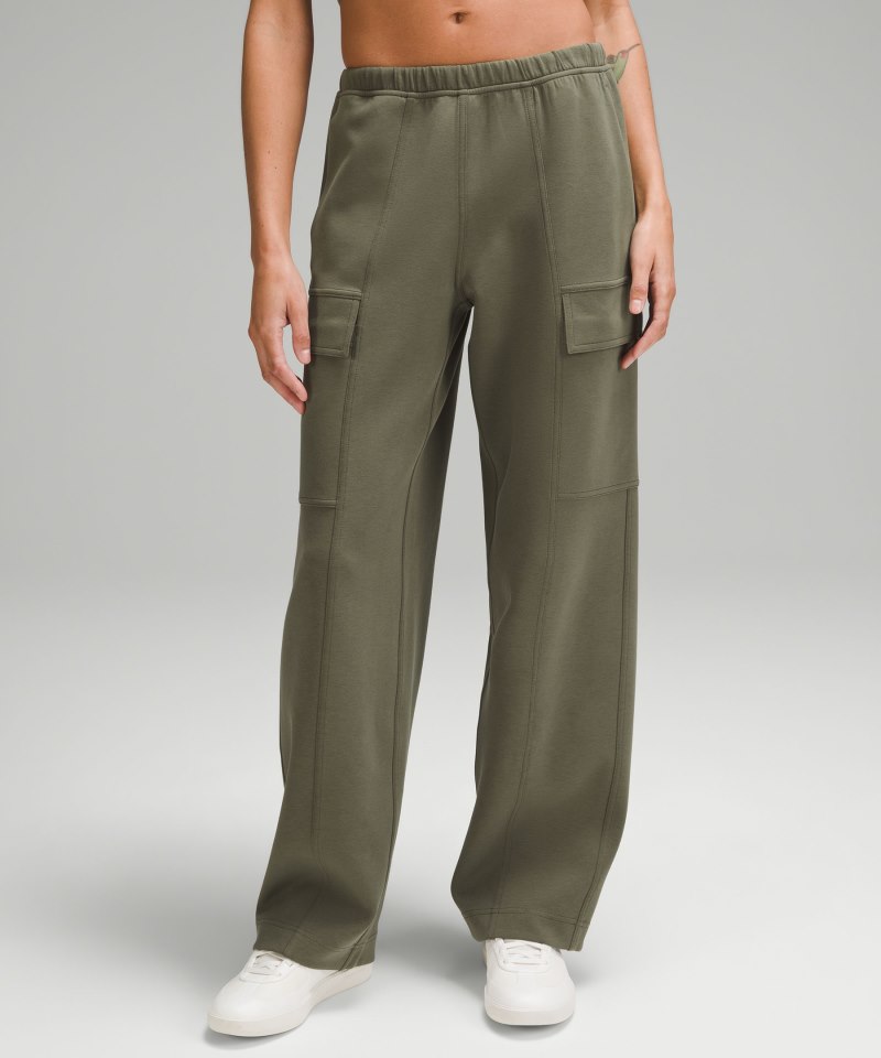 Lululemon Cotton-Blend Double-Knit Mid-Rise Cargo Pant Army Green Online Outlet Sale
