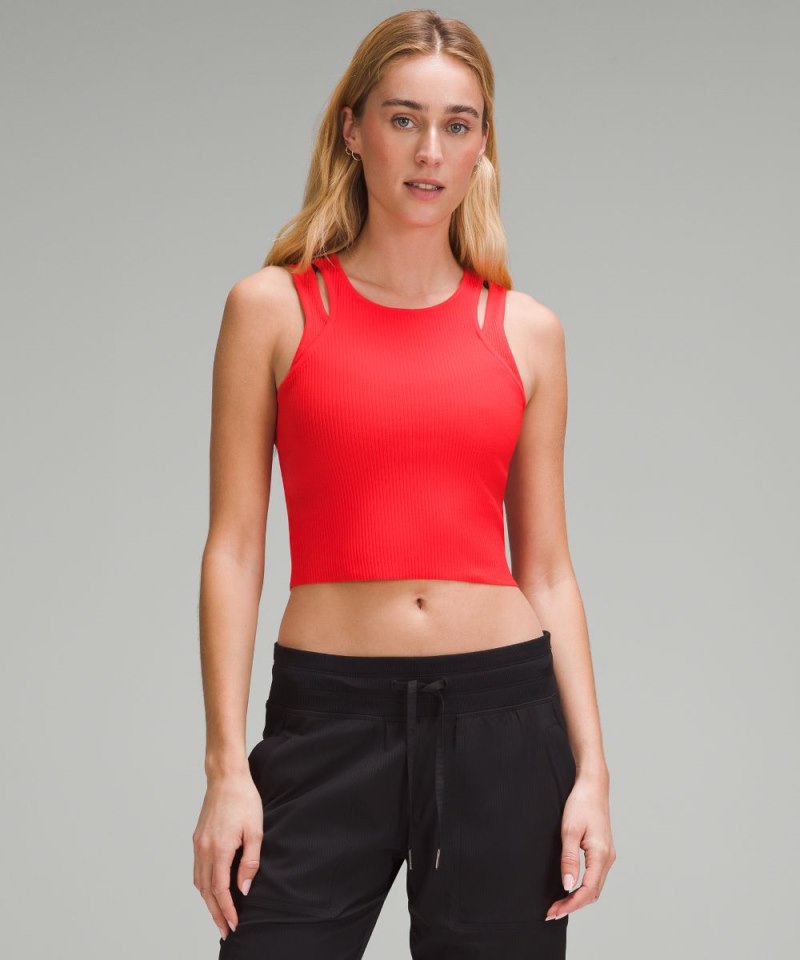 Lululemon Cut-Out Knit Tank Top Spicy Red / Cherry Pop Online Outlet Sale