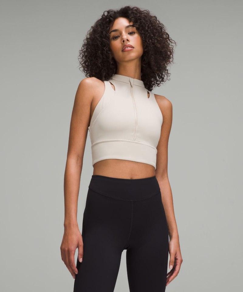 Lululemon Nulux Cropped Half-Zip Track Tank Top Mojave Tan Online Outlet Sale