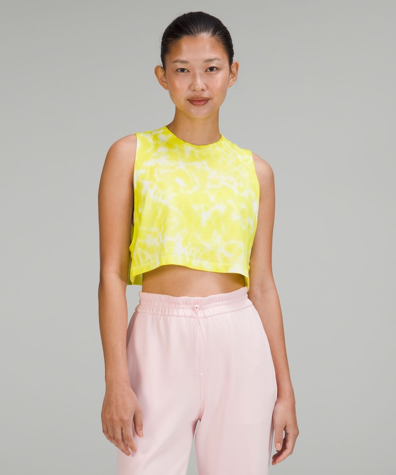 Lululemon All Yours Cropped Cotton Tank Top Marmoleado Tie Dye Highlight Yellow Online Outlet Sale