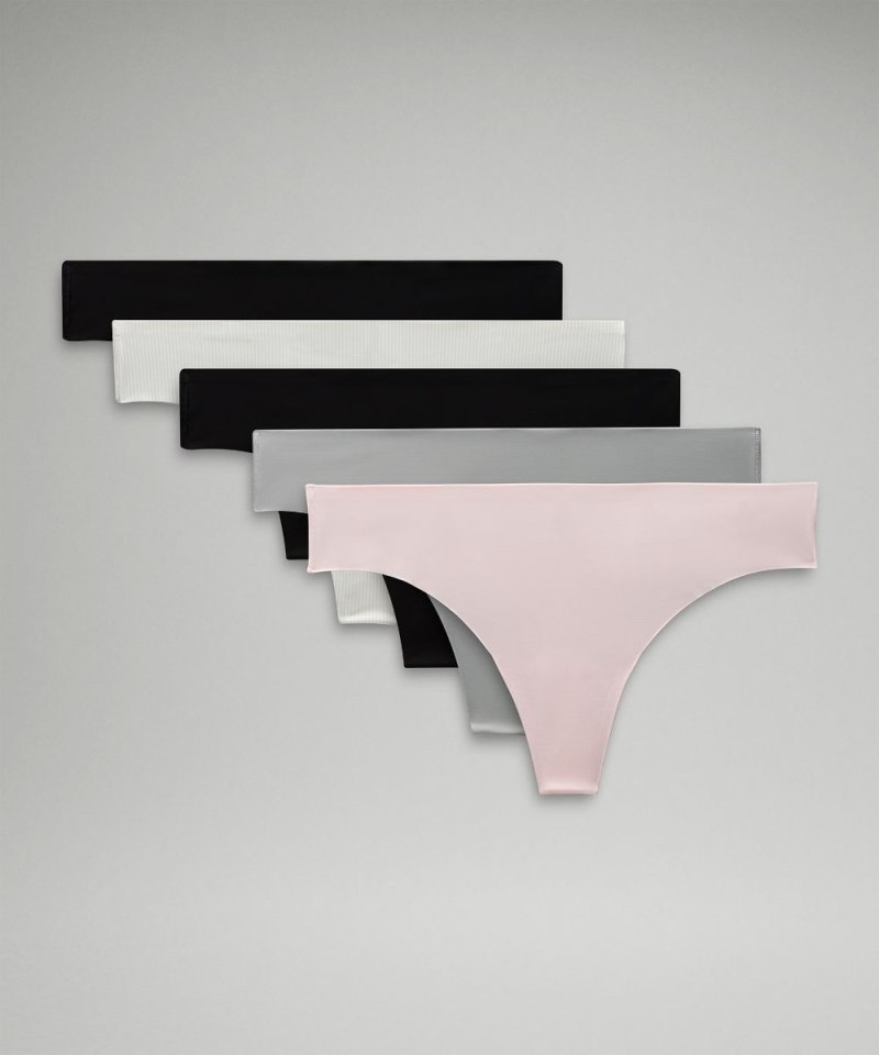 Lululemon InvisiWear Mid-Rise Thong Underwear *5 Pack Strawberry Milkshake / Silver Drop / Jumie Stripe White Vapor / Black / Black Online Outlet Sale