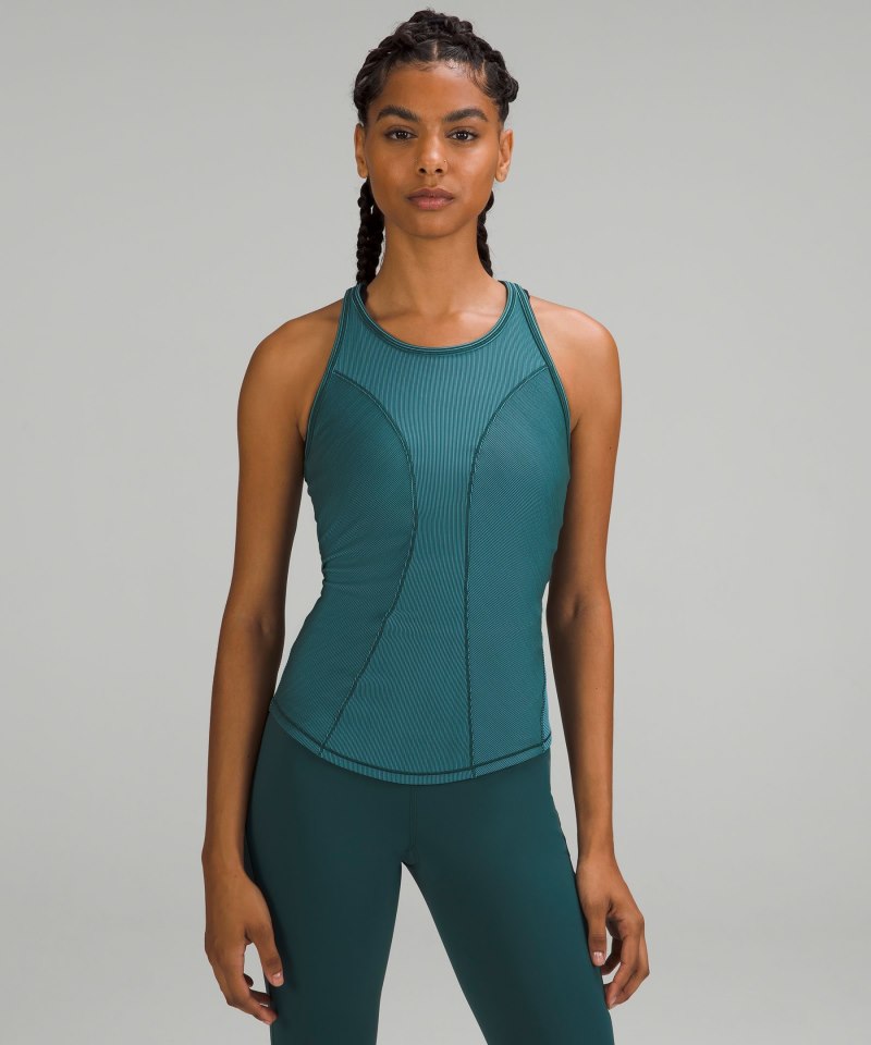 Lululemon Base Pace Two-Toned Ribbed Tank Top Green Jasper / Blue Chill Online Outlet Sale