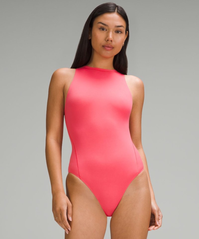 Lululemon Wundermost Ultra-Soft Nulu High-Neck Sleeveless Bodysuit Glaze Pink Online Outlet Sale