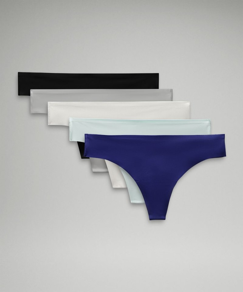 Lululemon InvisiWear Mid-Rise Thong Underwear *5 Pack Larkspur / Ideal Mint / Jumie Stripe White Vapor / Silver Drop / Black (not available) Online Outlet Sale