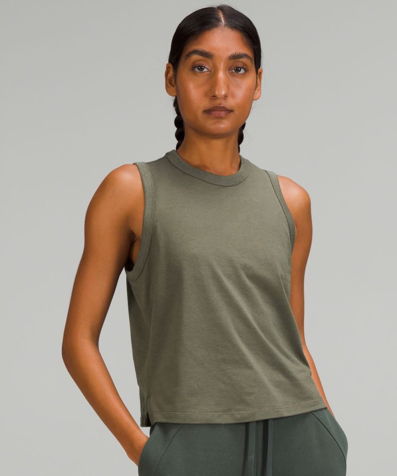 Lululemon Classic-Fit Cotton-Blend Tank Top Army Green Online Outlet Sale